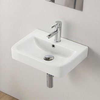 Bathroom Sink Rectangular White Ceramic Wall Mounted or Drop In Sink CeraStyle 035200-U