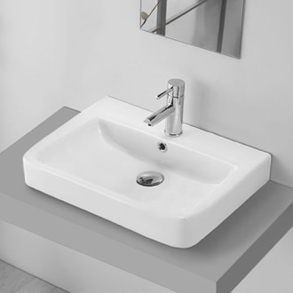Bathroom Sink Drop In Sink in Ceramic, Modern, Rectangular CeraStyle 035300-U/D