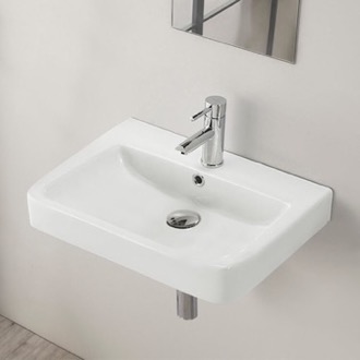 Bathroom Sink Rectangular White Ceramic Wall Mounted or Drop In Sink CeraStyle 035300-U
