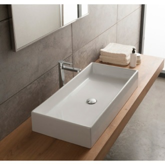 Bathroom Sink Rectangular White Ceramic Vessel Sink Scarabeo 8031/80
