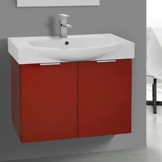 Luxury Wall Mounted Bathroom Vanities Nameek S Bathroom Vanity 28 Inch Wall Mount Glossy Red Cabinet With Ed Curved Sink Arcom Kal05