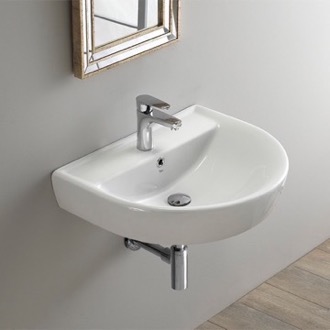 Bathroom Sink Round White Ceramic Wall Mounted Sink CeraStyle 003100-U