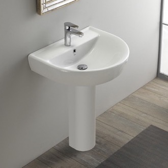 Bathroom Sink Round White Ceramic Pedestal Sink CeraStyle 003100U-PED