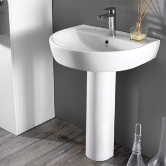 Bathroom Sink Round White Ceramic Pedestal Sink CeraStyle 007800U-PED