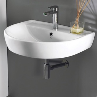 Bathroom Sink Round White Ceramic Wall Mounted Sink CeraStyle 007800-U