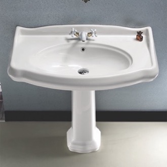 Bathroom Sink Classic-Style White Ceramic Pedestal Sink CeraStyle 030400-PED