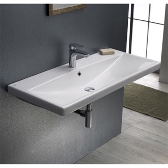 Bathroom Sink Rectangle White Ceramic Wall Mounted or Drop In Sink CeraStyle 032400-U