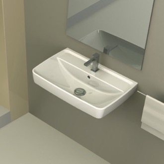 Bathroom Sink Rectangular White Ceramic Wall Mounted or Drop In Sink CeraStyle 035100-U