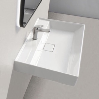 Bathroom Sink Rectangular White Ceramic Wall Mounted or Drop In Sink CeraStyle 037100-U