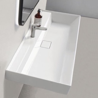 Bathroom Sink Rectangular White Ceramic Wall Mounted or Drop In Sink CeraStyle 037500-U