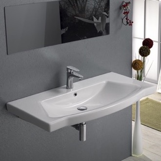 Bathroom Sink Rectangle White Ceramic Wall Mounted or Drop In Sink CeraStyle 040500-U