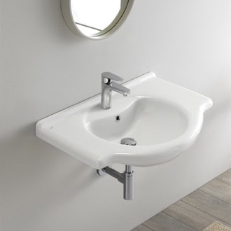 Bathroom Sink Rectangular White Ceramic Wall Mounted or Drop In Sink CeraStyle 066100-U