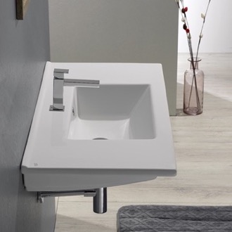 Bathroom Sink Rectangular White Ceramic Wall Mount or Drop In Bathroom Sink CeraStyle 067500-U