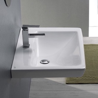 Bathroom Sink Rectangle White Ceramic Wall Mounted or Drop In Sink CeraStyle 068000-U