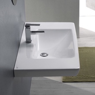 Bathroom Sink Rectangle White Ceramic Wall Mounted or Drop In Sink CeraStyle 068100-U