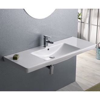 Bathroom Sink Rectangular White Ceramic Wall Mounted or Drop In Bathroom Sink CeraStyle 068500-U