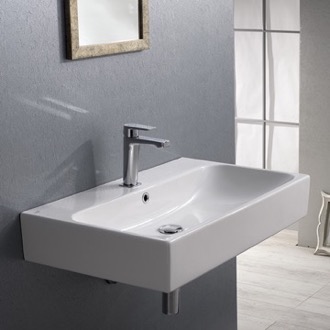 Bathroom Sink Rectangular White Ceramic Wall Mounted or Vessel Bathroom Sink CeraStyle 080000-U