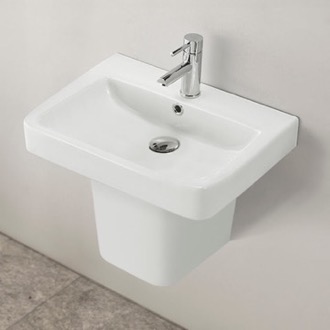 Bathroom Sink Rectangular White Ceramic Semi-Pedestal Sink CeraStyle 035300U-S-PED
