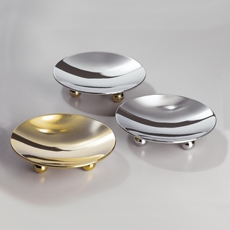 Soap Dish Round Contemporary Chrome And Gold Finish Countertop Soap Dish Windisch 93106D