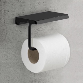 Toilet Paper Holder Toilet Paper Holder, Modern, Matte Black, With Shelf Gedy 2039-14