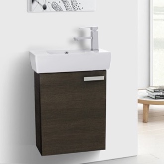 19 Inch Grey Oak Wall Mount Bathroom Vanity with Fitted Ceramic Sink
