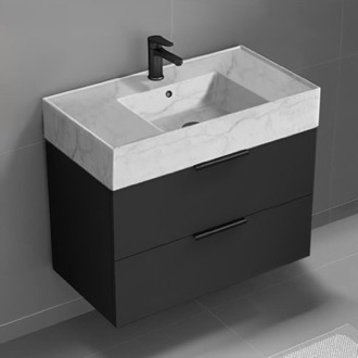 Bathroom Vanity Black Bathroom Vanity With Marble Design Sink, Modern, 32
