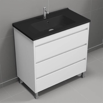 Bathroom Vanity Floor Standing Bathroom Vanity, Black Sink, Modern, 34