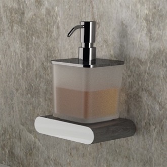 Soap Dispenser Soap Dispenser, Frosted Glass and Brass, Wall Mounted Remer LN13