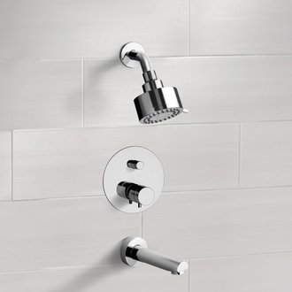 Tub and Shower Faucet Chrome Thermostatic Tub and Shower Faucet Sets with Multi Function Shower Head Remer TSF03