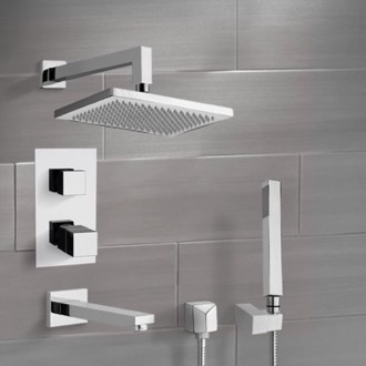 Tub and Shower Faucet Chrome Thermostatic Tub and Shower System with 9.5