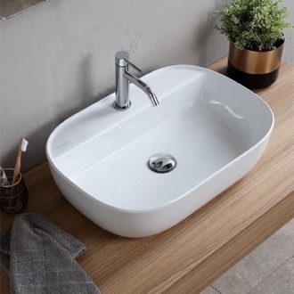 Bathroom Sink Oval White Ceramic Vessel Sink Scarabeo 1802