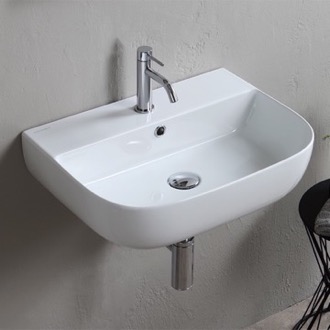 Bathroom Sink Modern White Ceramic Wall Mounted or Vessel Sink Scarabeo 1811