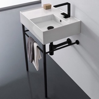 Console Bathroom Sink Ceramic Console Sink and Matte Black Stand, 24