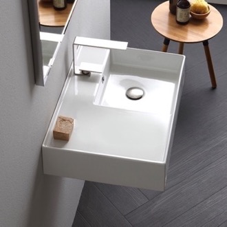 Bathroom Sink Rectangular Ceramic Wall Mounted or Vessel Sink With Counter Space Scarabeo 5117