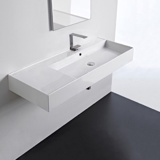 Bathroom Sink Rectangular Ceramic Wall Mounted or Vessel Sink With Counter Space Scarabeo 5122
