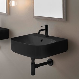 Bathroom Sink Round Matte Black Ceramic Wall Mount Sink Scarabeo 5507-49