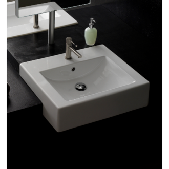 Bathroom Sink 24 Inch Square Ceramic Semi-Recessed Sink Scarabeo 8007/D