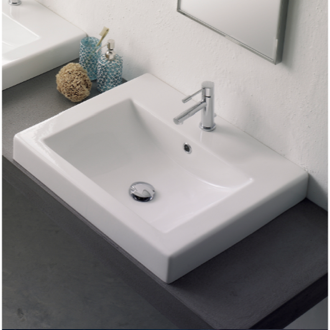Bathroom Sink Square White Ceramic Drop In Sink Scarabeo 8025/A