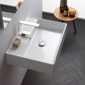 Bathroom Sink Wall Mounted Bathroom Sink, Rectangular, White Ceramic Scarabeo 8031/R-60