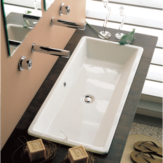 Bathroom Sink Rectangular White Ceramic Drop In or Vessel Sink Scarabeo 8033