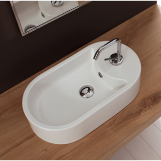 Bathroom Sink Oval-Shaped White Ceramic Vessel Sink Scarabeo 8093