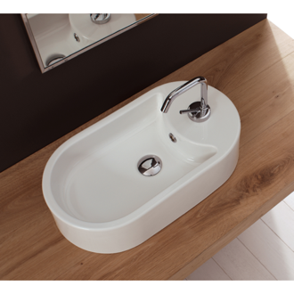 Bathroom Sink Oval-Shaped White Ceramic Vessel Sink Scarabeo 8095