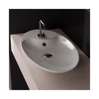 Bathroom Sink Oval-Shaped White Ceramic Vessel Sink Scarabeo 8097
