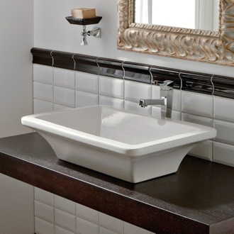 Bathroom Sink Rectangular White Ceramic Vessel Sink Scarabeo 4002