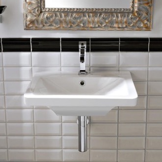 Bathroom Sink Rectangular White Ceramic Wall-Mounted or Vessel Sink Scarabeo 4003