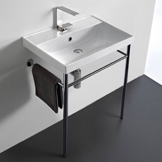 Console Bathroom Sink Rectangular Ceramic Console Sink and Polished Chrome Stand, 24