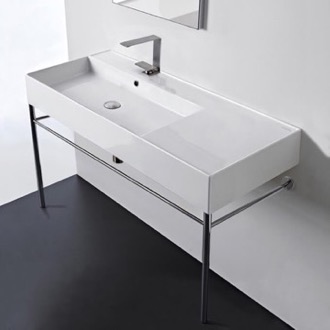 Console Bathroom Sink Rectangular Ceramic Console Sink and Polished Chrome Stand, 40