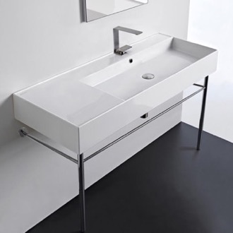 Console Bathroom Sink Rectangular Ceramic Console Sink and Polished Chrome Stand, 48