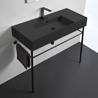 Console Bathroom Sink Matte Black Ceramic Console Sink and Matte Black Stand, 40