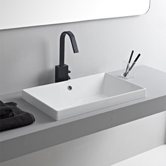 Bathroom Sink Rectangular White Ceramic Drop In Sink Scarabeo 5131
